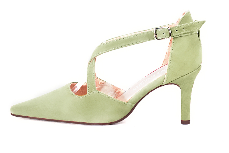 French elegance and refinement for these meadow green dress open side shoes, with crossed straps, 
                available in many subtle leather and colour combinations. This charming model with its thin crossed straps will sublimate your foot.
Perfect for feminizing and enhancing basic outfits.
To personalize or not, according to your outfits or your desires.  
                Matching clutches for parties, ceremonies and weddings.   
                You can customize these shoes to perfectly match your tastes or needs, and have a unique model.  
                Choice of leathers, colours, knots and heels. 
                Wide range of materials and shades carefully chosen.  
                Rich collection of flat, low, mid and high heels.  
                Small and large shoe sizes - Florence KOOIJMAN